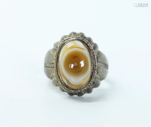 Chinese Tibetan Agate "Eye" Cabochon in Ring