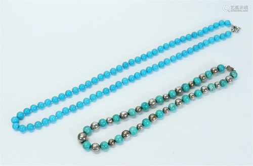 Mexican Sterling & Turquoise Bead Necklace