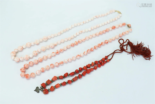 3 Chinese & Asian Coral Bead Necklaces; 232G