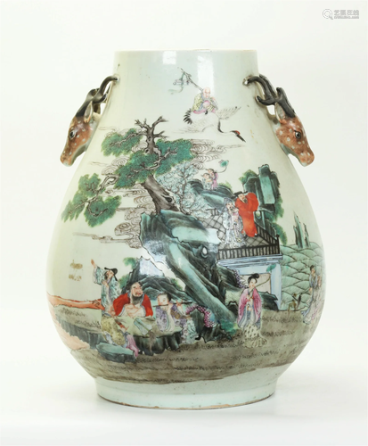 Chinese Immortals Design Porcelain Hu Vase