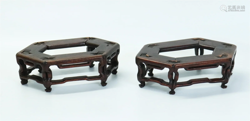 Pair Chinese Hard Wood Hexagonal Stands