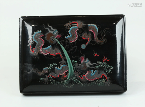Chinese Fujian Black Lacquer Dragon Box & Cover
