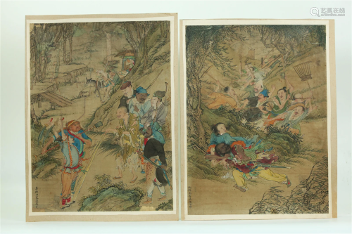 2 Chinese Silk Paintings; Travelers & Bandits
