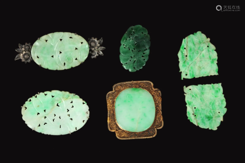 5 Chinese Green Jadeite Plaques, 1 Green Jade