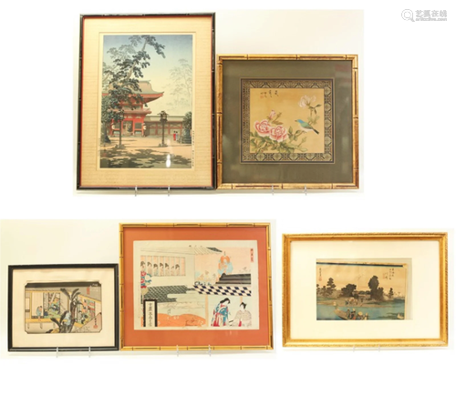 5 Japanese Woodblock Prints; Hiroshige Koitsu etc