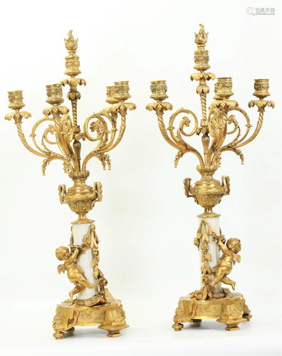 Pr 19 C French Bronze Ormolu 6 Light Candelabra