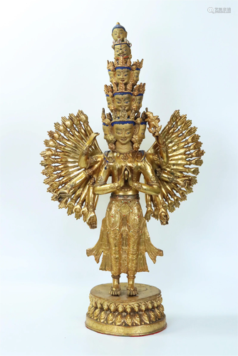 Tibet Gilt Bronze 1000 Hand Standing Guanyin