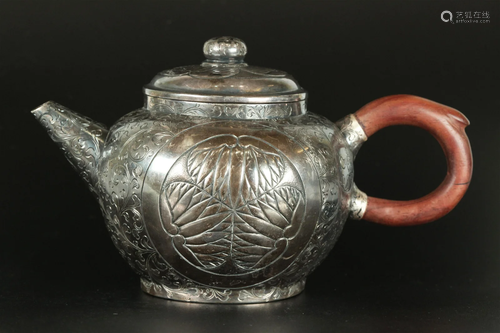 Japanese Silver Tokugawa-Mon Teapot