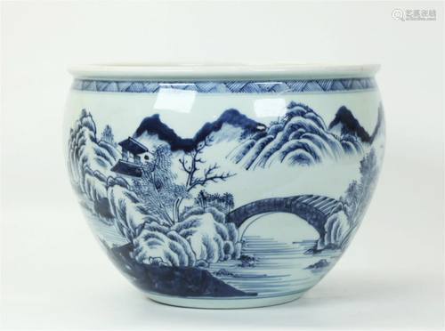 Chinese Small Blue & White Porcelain Fish Bowl