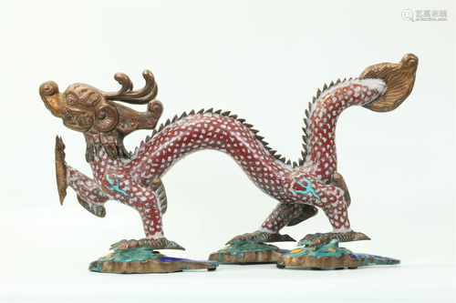 Large Chinese Gilt Bronze & Cloisonne Dragon