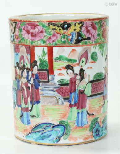 Chinese 19th C Rose Enamel Porcelain Brush Pot