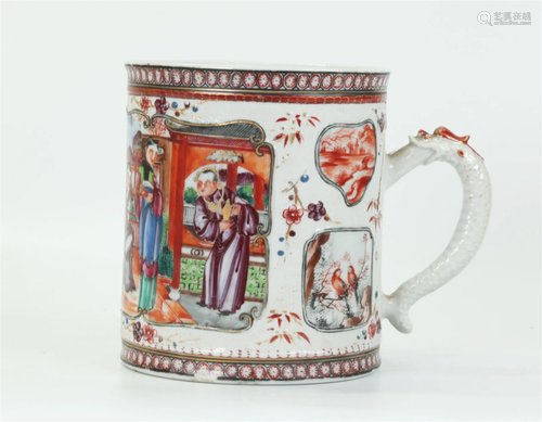 Chinese 18 C Export Mandarin Figure Porcelain Mug