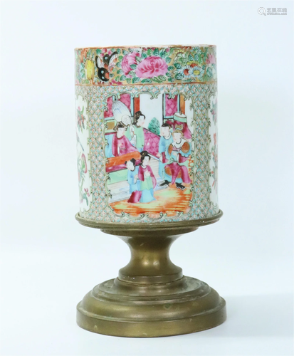 Chinese 19th C Famille Rose Porcelain Brush Pot