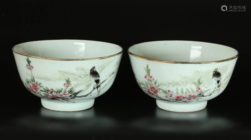 Pair Chinese Enameled Porcelain Bowls