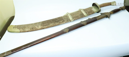 2 Chinese Long Swords; Shagreen or Wood Scabbard