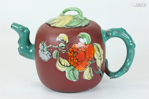 Chinese Enameled Yixing Gourd-Shaped Teapot