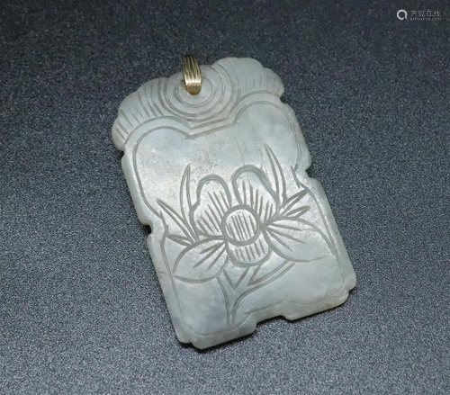 Chinese Pale Celadon Jade Flower Pendant