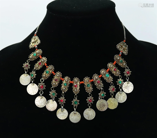 Vintage Asian Tribal Silver Coin Necklace