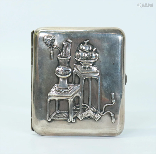 Chinese Late Qing Silver "Antiques" Cigarette Case