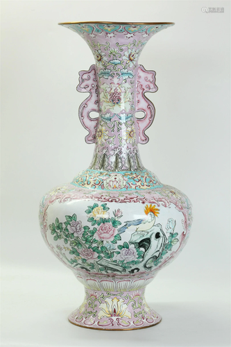 Large Chinese Canton Enamel on Bronze Vase