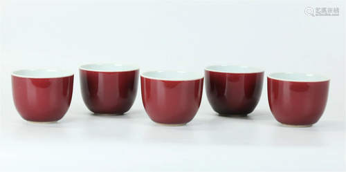 5 Chinese Langyao Red Glazed Porcelain Cups