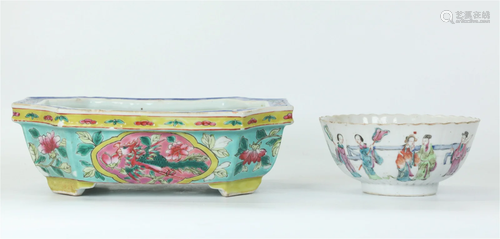 2 Chinese 19th C Porcelains: Bowl & Planter