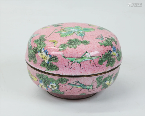 Chinese Canton Enamel Round Box & Cover