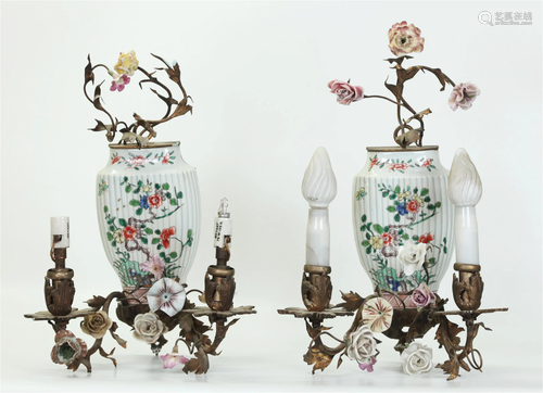 Pair French & Chinese Porcelain Candle Sconces