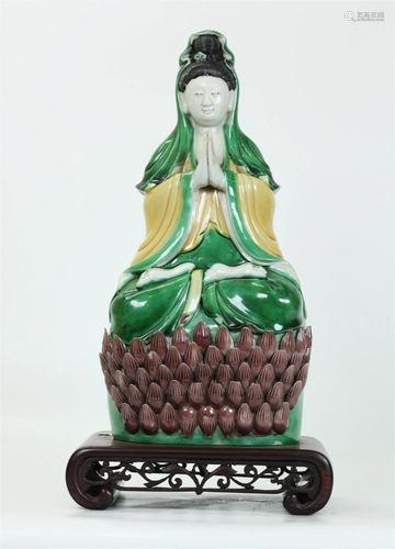 Chinese Qing Sancai Biscuit Porcelain Guanyin