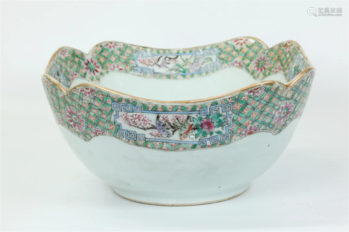 Chinese 19th C Enameled 4 Petal-Side Bowl