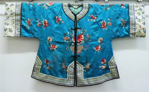 Chinese Embroidered Turquoise Damask Jacket