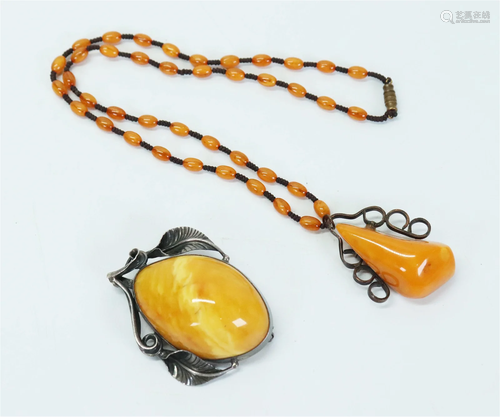 2 Butterscotch Amber Pendants 41 Bead Necklace