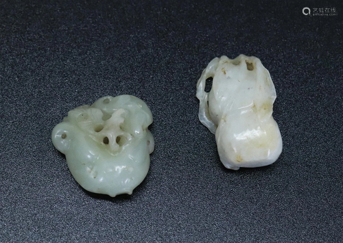 2 Jade or Hard Stone Carved Fruit Toggles