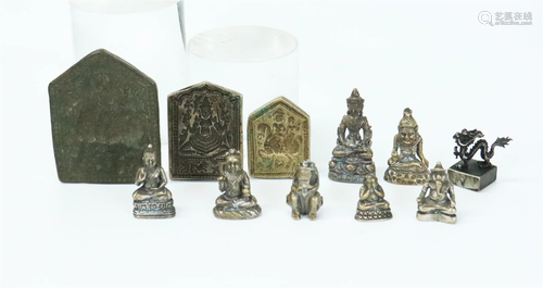 11 Tibetan Miniature Bronze Figures and Plaques