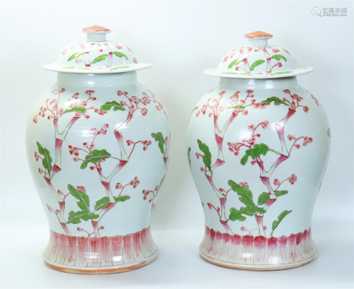 Pr Chinese Enamel Porcelain Temple Jars & Covers