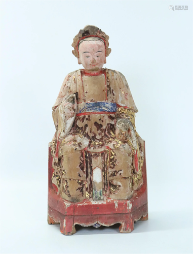 Chinese Qing Carved Female Household Deity