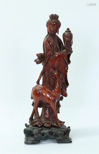 Chinese Boxwood (Huangyang) Carving of Magu & Deer