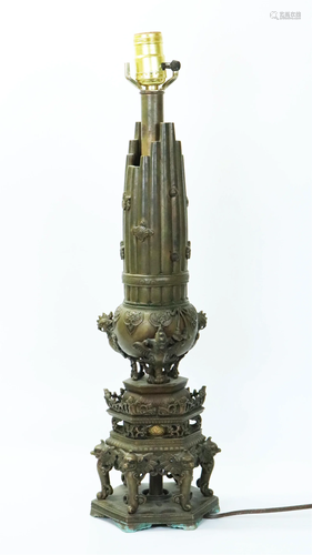 Japanese Heavy Bronze Sheng Vase with Phoenix