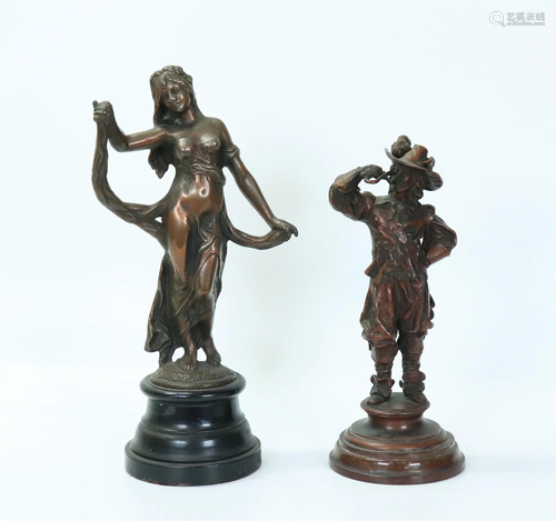 2 Figural Sculptures Bronze Cavalier, Metal Dancer