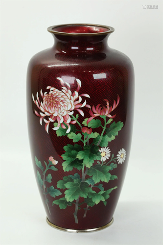 Japanese Silvered Wire Cloisonne Red Vase