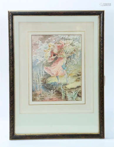 Fairy Watercolor on Paper; Signed Indistinctly