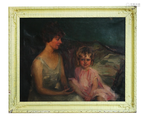 Lg 1920 Oil, Society Portrait Mother & Daughter