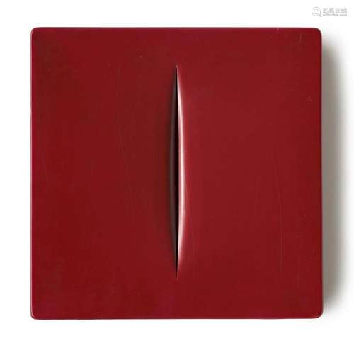 Fontana, Lucio PVC-multiple in Rot in: Concetto Spaziale (ro...