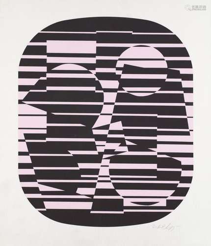 Vasarely, Victor Zeta. (1969). Farbserigraphie in Schwarz un...