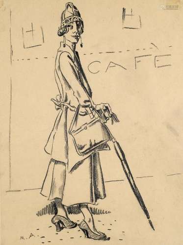 Ackermann, Max Vor dem Café. 1920. Graphit auf Transparentpa...