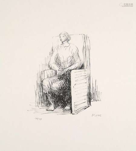 Moore, Henry Seated woman in armchair. 1973. Lithographie au...