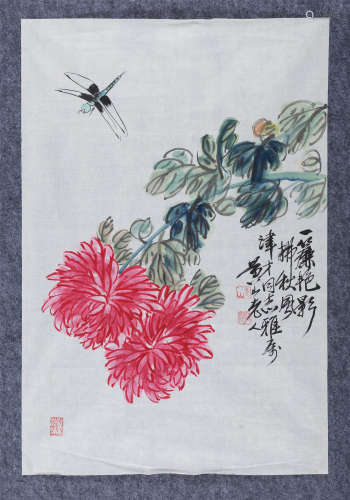 王天池(1914-1986)　艳影秋风 设色纸本 镜心
