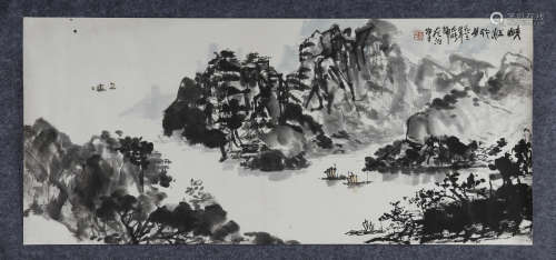 王学仲(1925-2013)　1983年作 峡江行舟 设色纸本　镜心