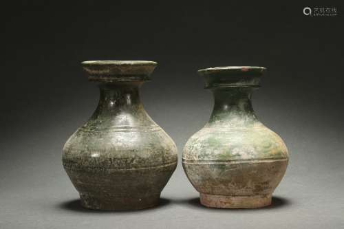 A Group Green Glazed Vases, Han Dynasty