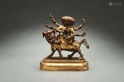 Gilt Bronze Statue of Wealth God Riding A Horse